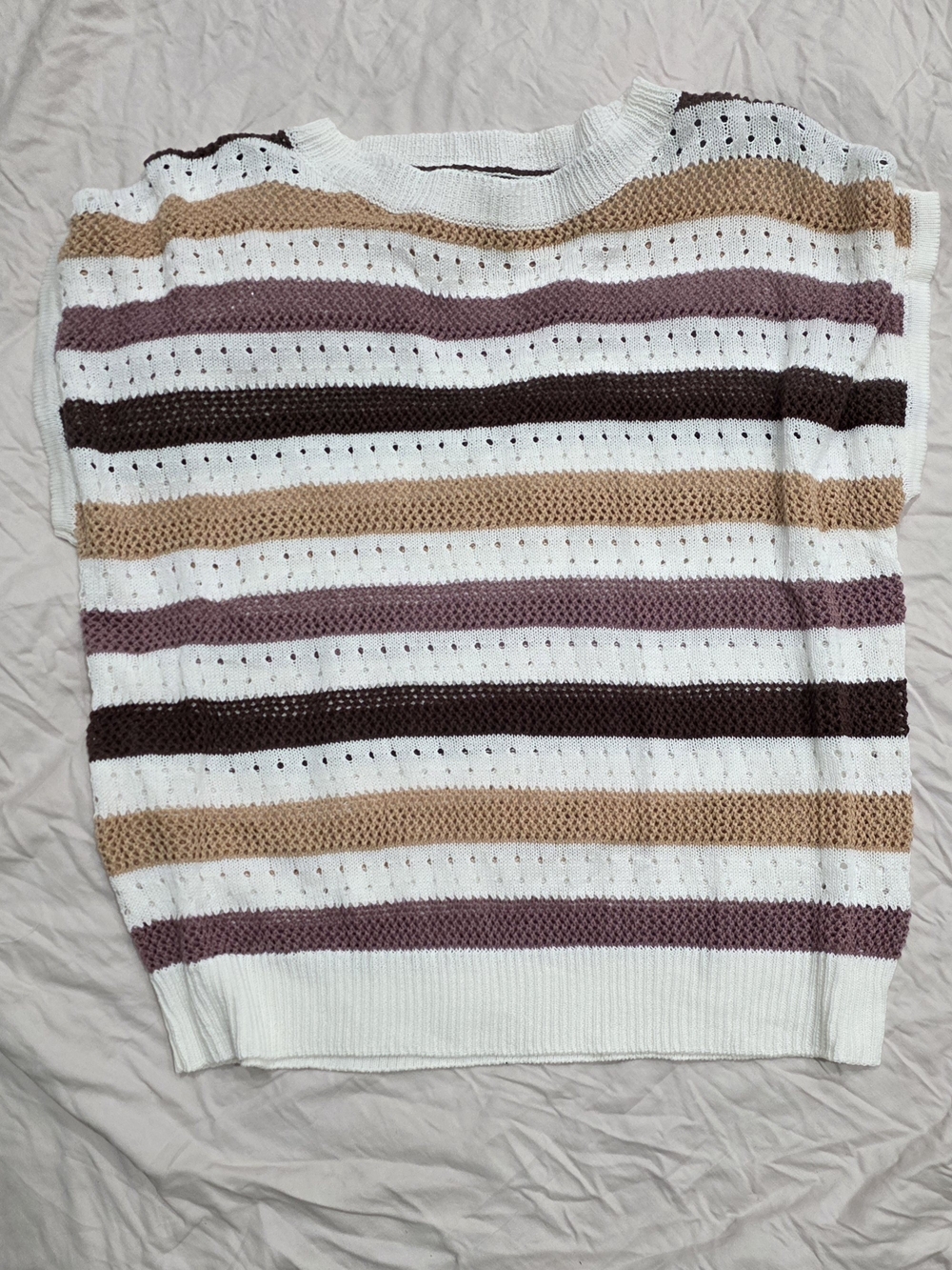 Staccato Cream Sweater Vest with Brown & Tan Stripes